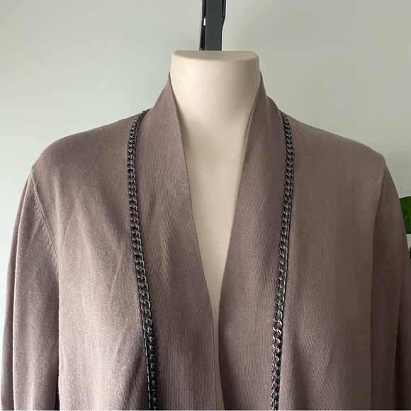 Laura Plus Chain Detail Open Long Longline Knit Cardigan Sweater Taupe Size X - Picture 6 of 8
